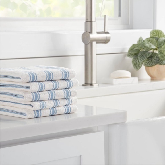 ( 2 sets ) 5pk Cotton Basketweave Striped Dishcloths Blue - Threshold - Picture 2 of 4